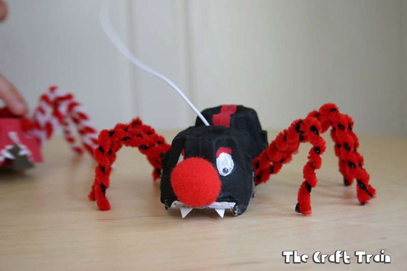 Create egg carton spiders on bouncy elastic strings. They make great puppets!