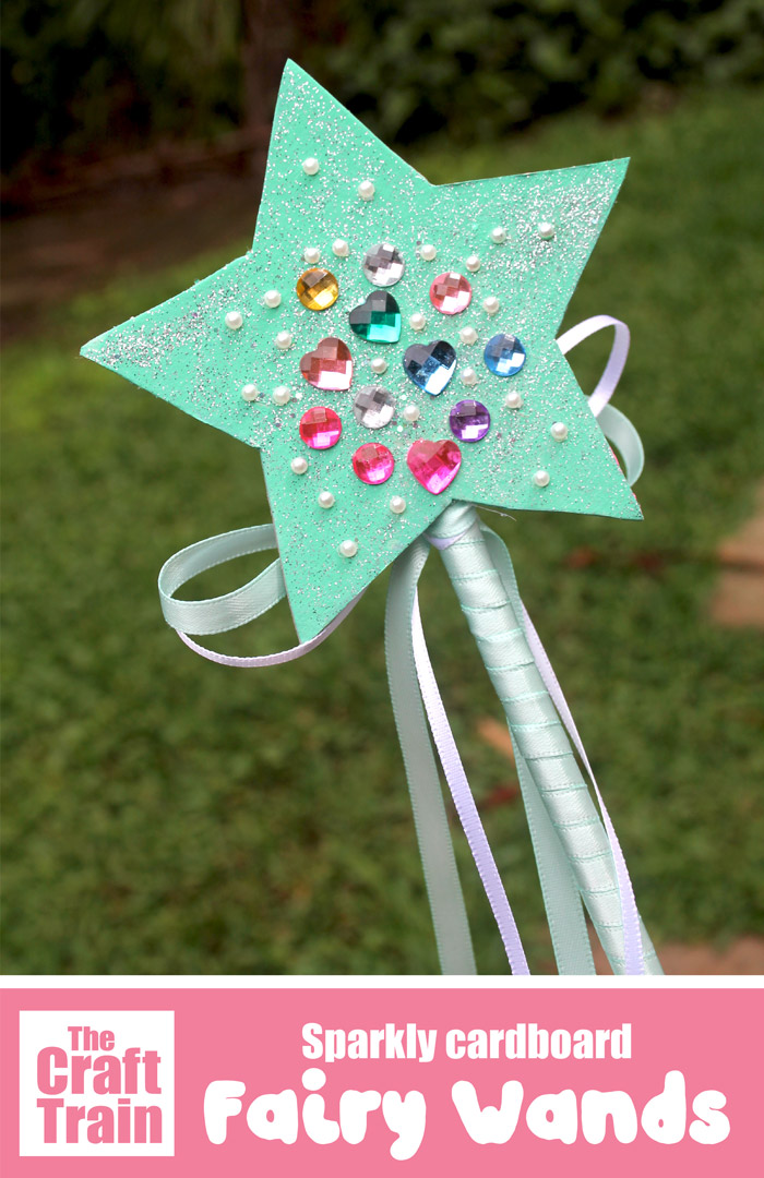 Magic wand craft for kids. Make a sparkling fairy wand from cardboard for dress up costumes and pretend play
