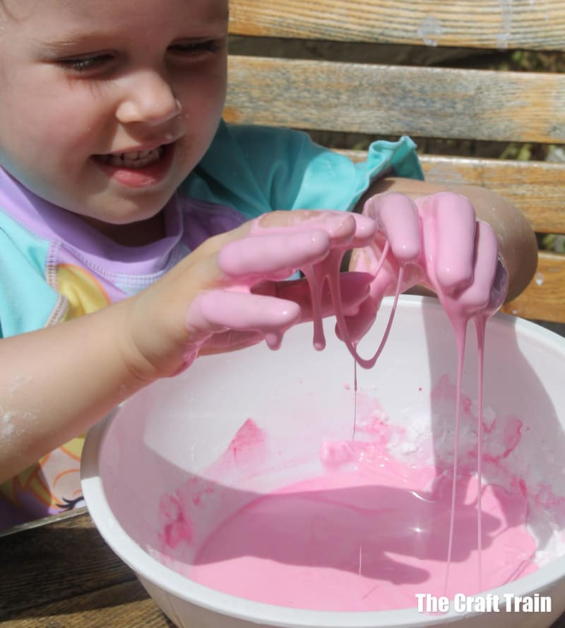 making goo, cornflour slime for kids