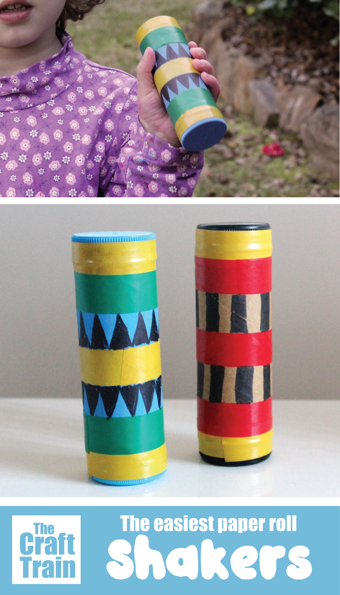 Easy toilet roll shakers you can make in 10 minutes at home from recyclables. Such a fun, quick and easy craft idea that is also a DIY toy. #shakers #preschool #kidscrafts #musicalinstrument #diymusicalinstrument #craftykids #paperrolls #cardboardtubes #recyclingcrafts #toiletrolls #thecrafttrain