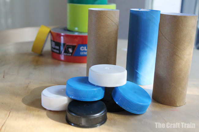 recycled craft materials needed to make DIY shakers