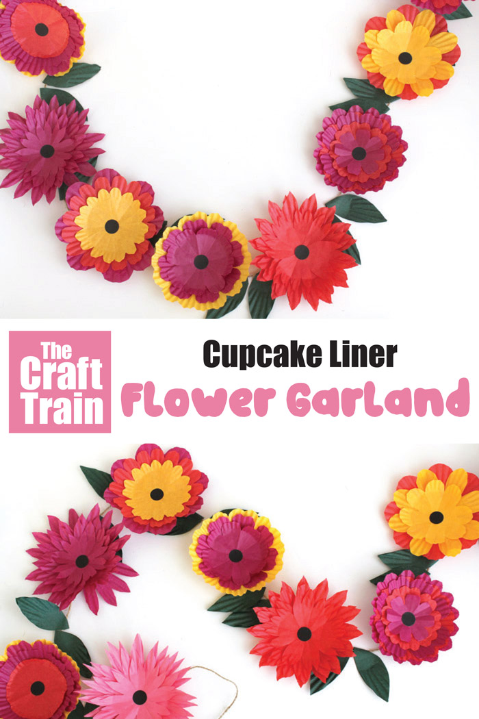 Easy cupcake liner flower garland to decorate for a party, Spring, Summer or just because they're gorgeous! Simple to make using paper cupcake liners, this is a fun and easy paper craft for all ages (not just kids!) #papercraft #paperflowers #cupcakeliners #flowercraft #kidscraft #flowergarland #garland #spring #summer