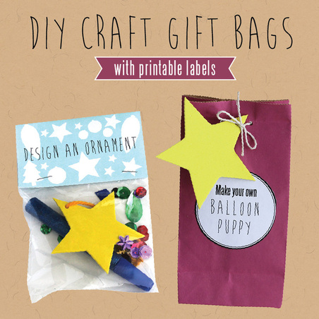 DIY craft gift bags for kids with printable labels