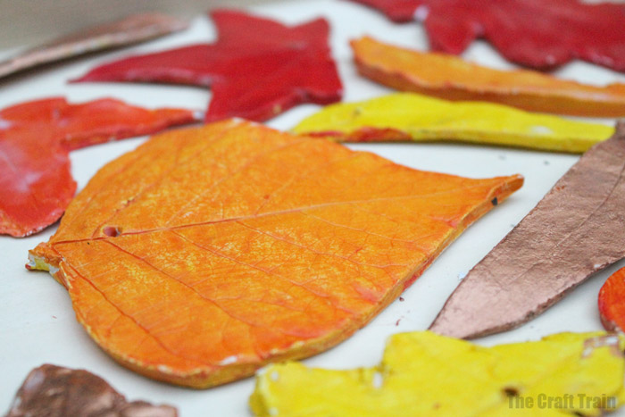 clay leaves painted in Autumn colours