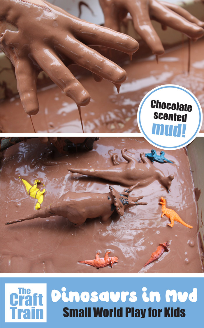 Dinosaur msensory play idea for kids - dinosaurs in sticky mud
