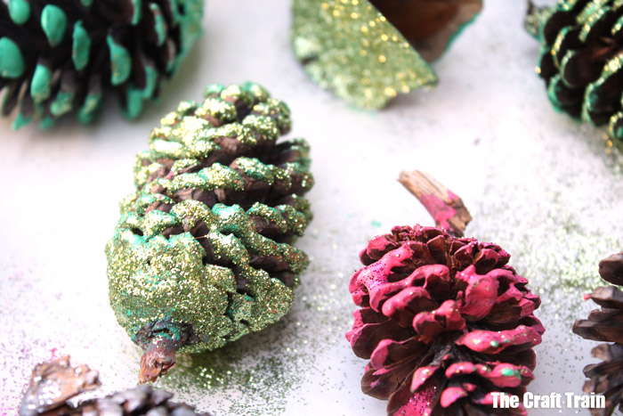 Glitter pine cones for Christmas crafting