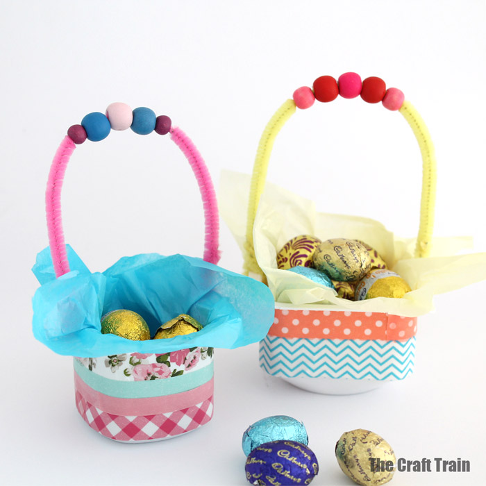 Easter baskets made from recycled plastic containers