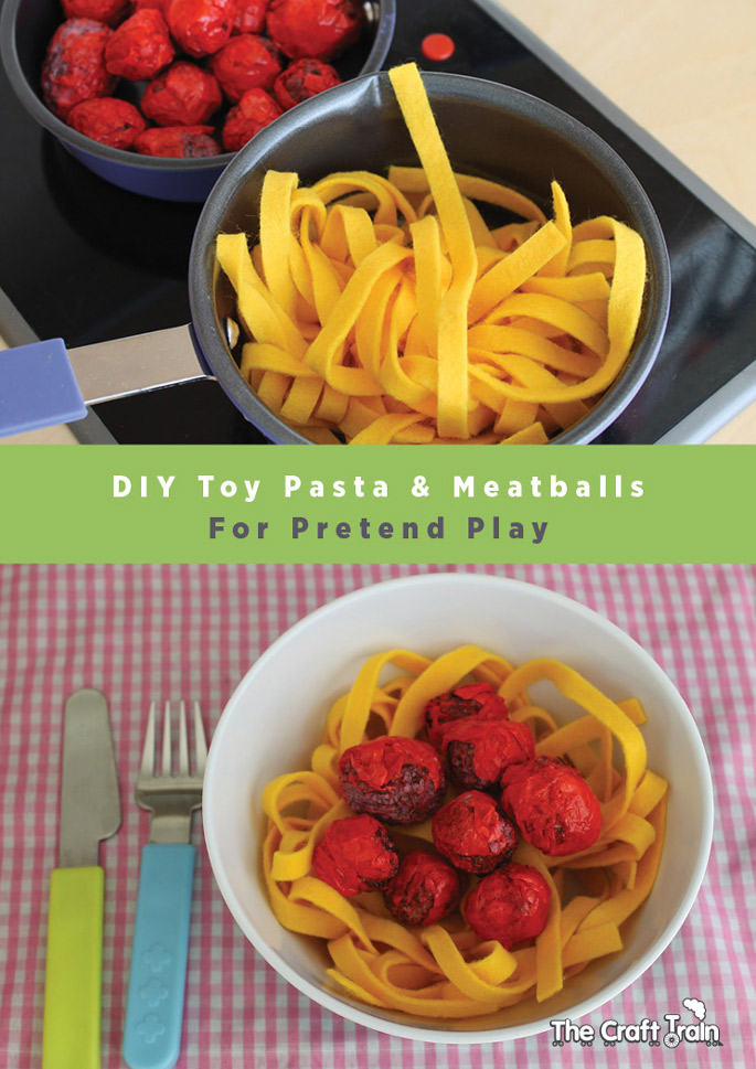 Create easy toy pasta and meatballs for pretend play
