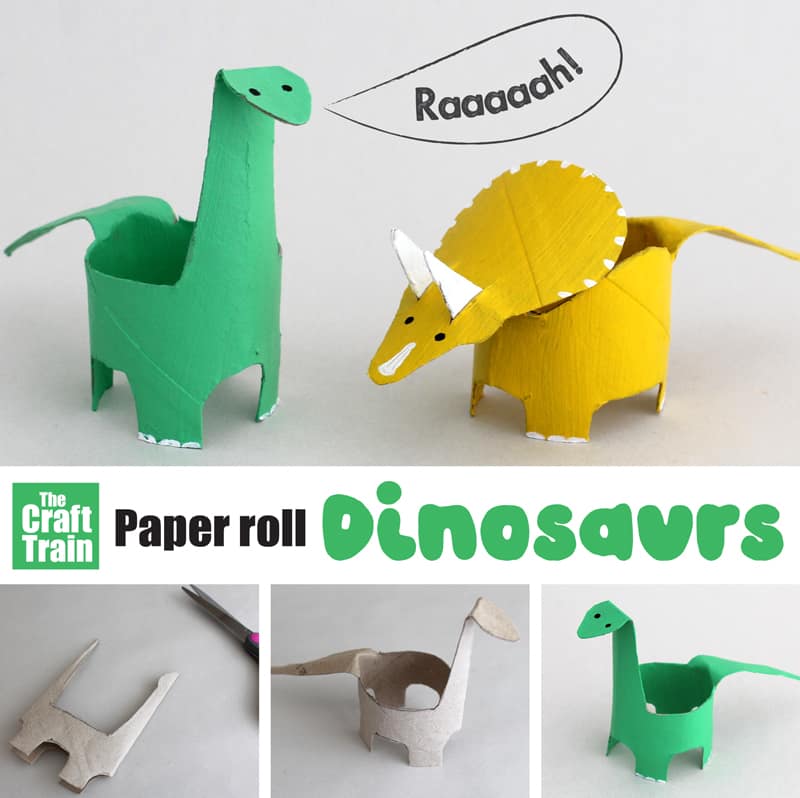 adorable paper roll dinosaur craft for kids. Make toilet rolldinosaurs in a diplodocus or a triceratops design, free template available