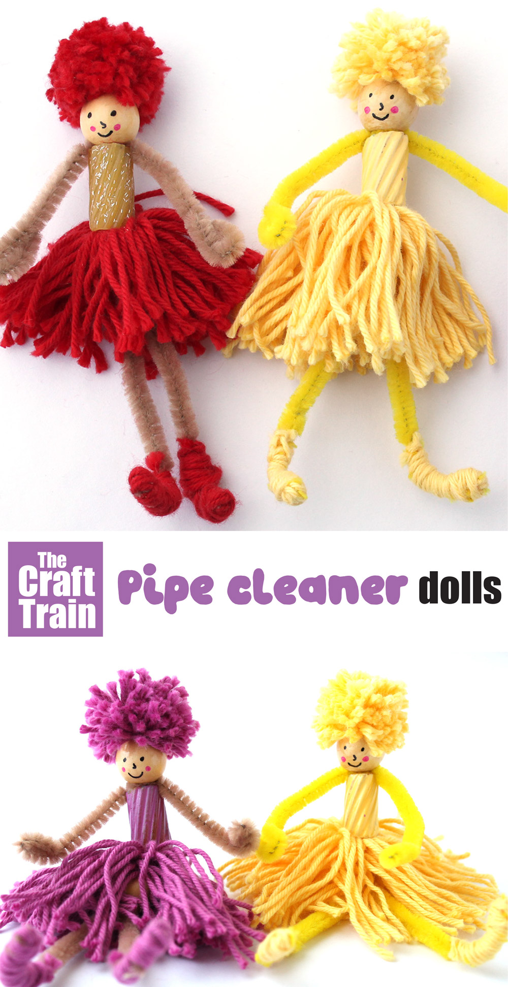 pom pom and pipe cleaner dolls