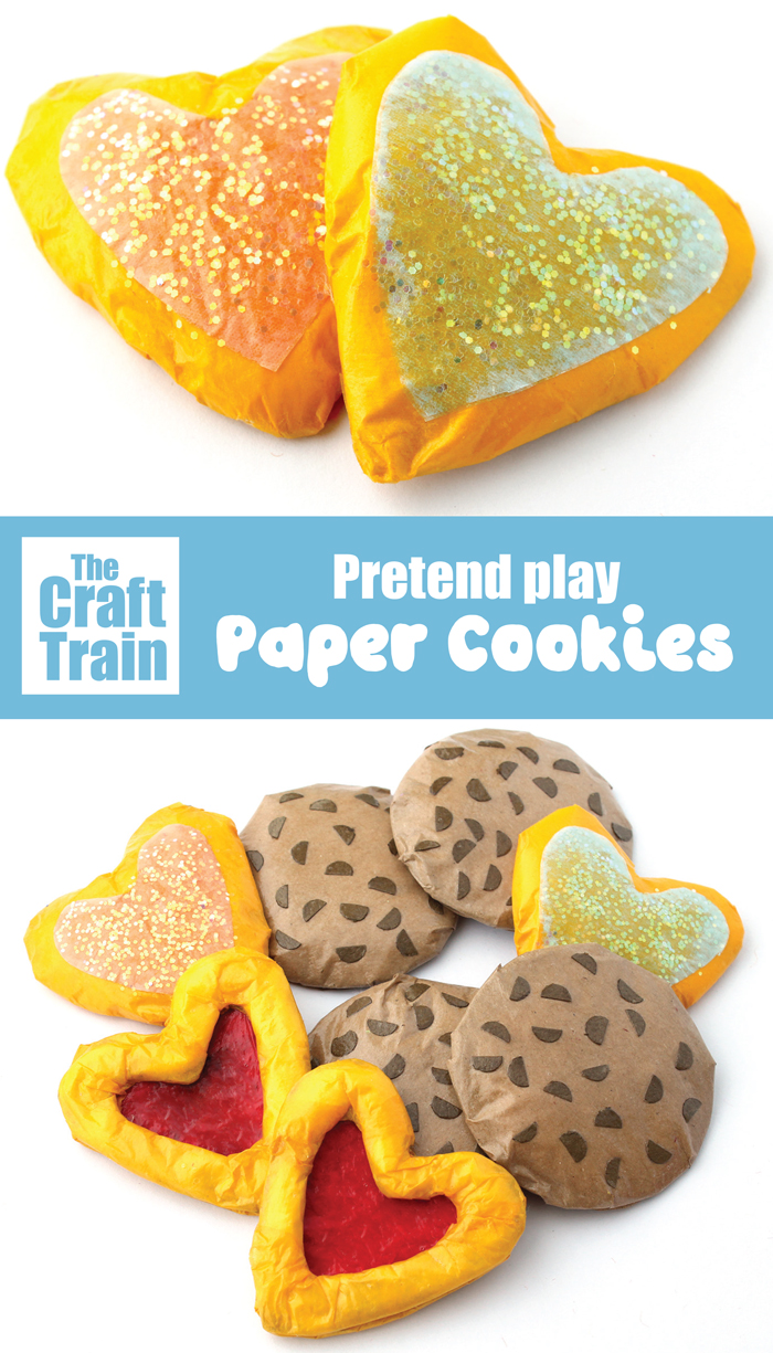 Pretend play cookies made from paper, perfect for toy tea parties and a fun way to inspire imaginary play #papercraft #kidscraft #pretendplay #diytoy #preschool