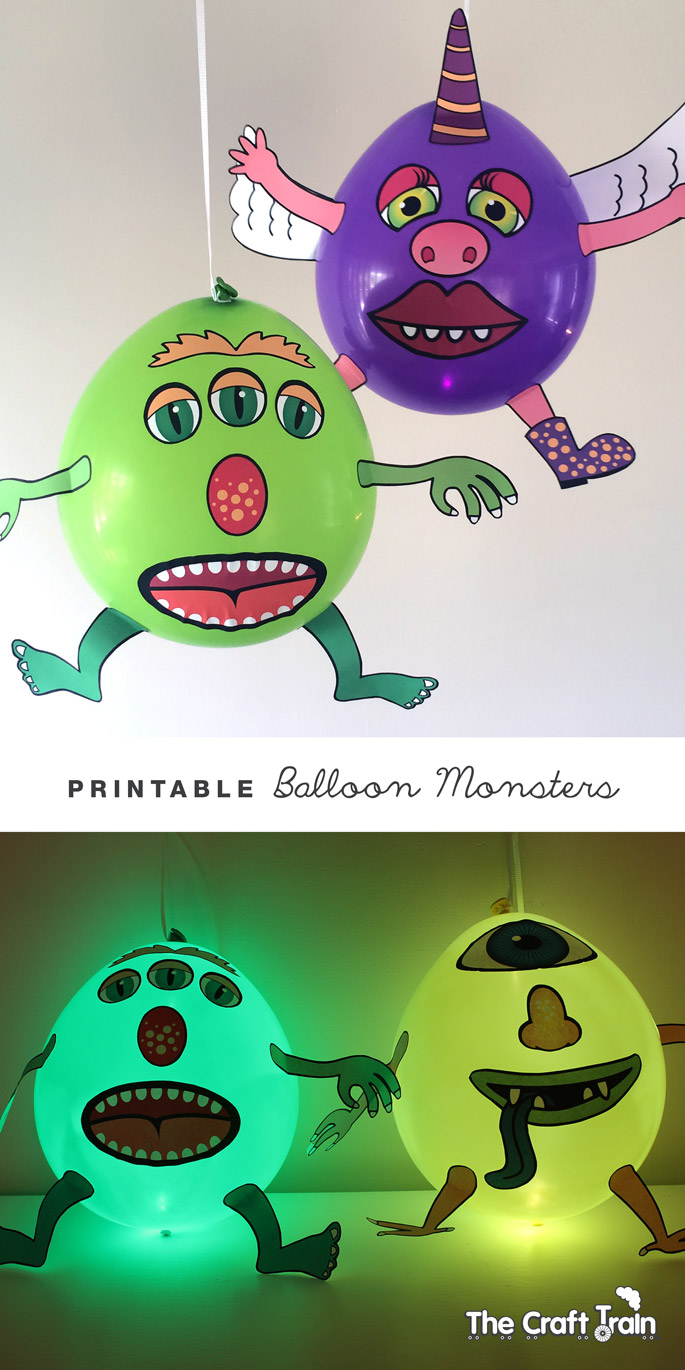Create fun balloon monsters using our free printable template. To make them glow in the dark use illooms LED lit balloons