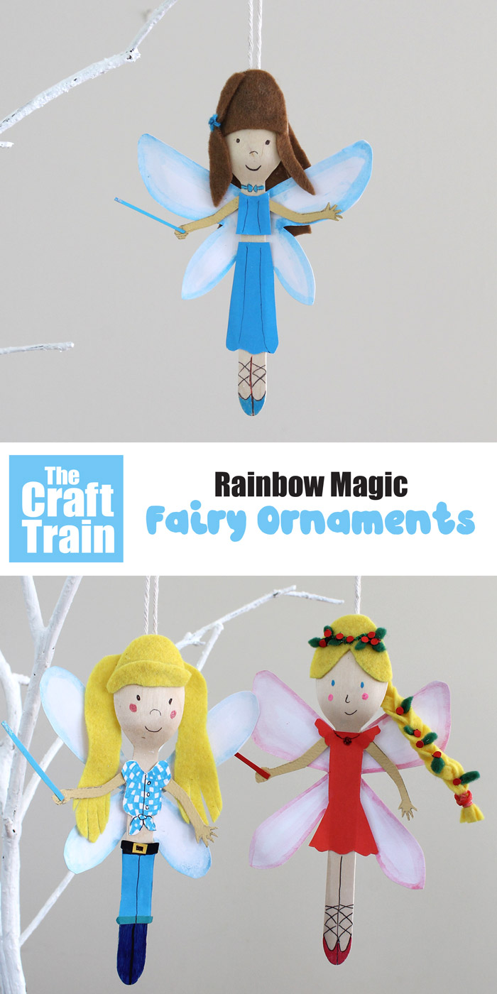 Rainbow Magic fairy ornaments - make spoon doll Christmas ornaments based on the Rainbow Magic Fairy books. This is a fun and easy Christmas craft for kids