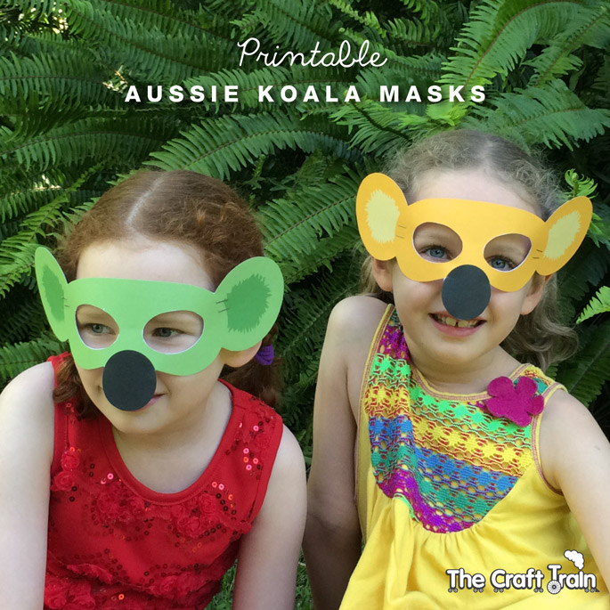free printable koala masks in gold, green, grey or colour your own!