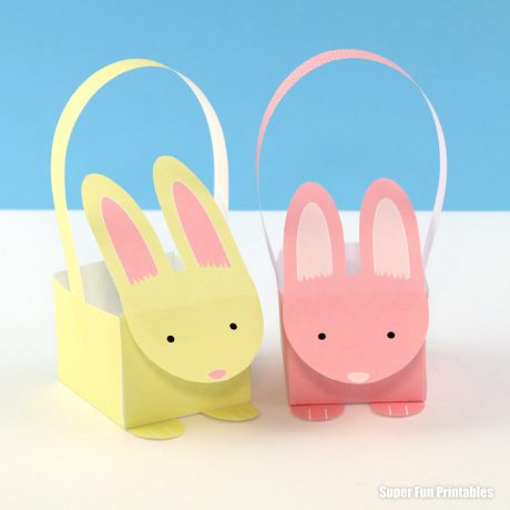Pink and yellow Easter bunny baskets kids can make