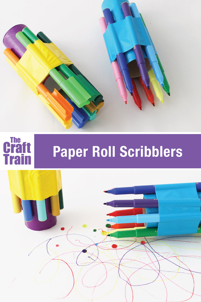 Make some experimental paper roll scribblers as a fun process art activity for kids #processart #paperrolls #recyclables #kidsart #sciencefun #steam #stem