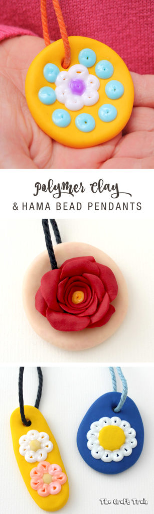 Polymer clay pendants with hama beads