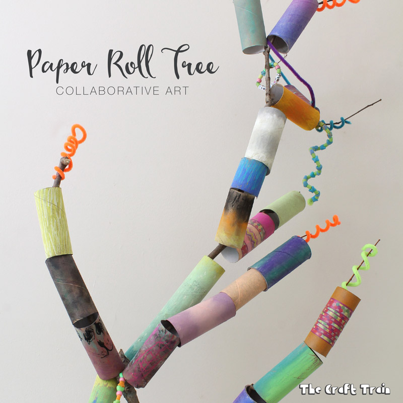 Paper roll tree collaborative art project for kids