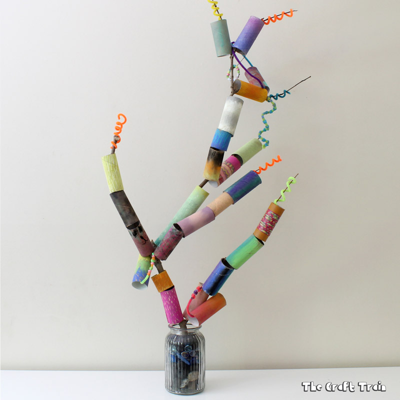Paper roll tree collaborative art project for children