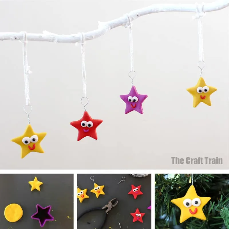 Easy DIY happy star ornaments made from polymer clay