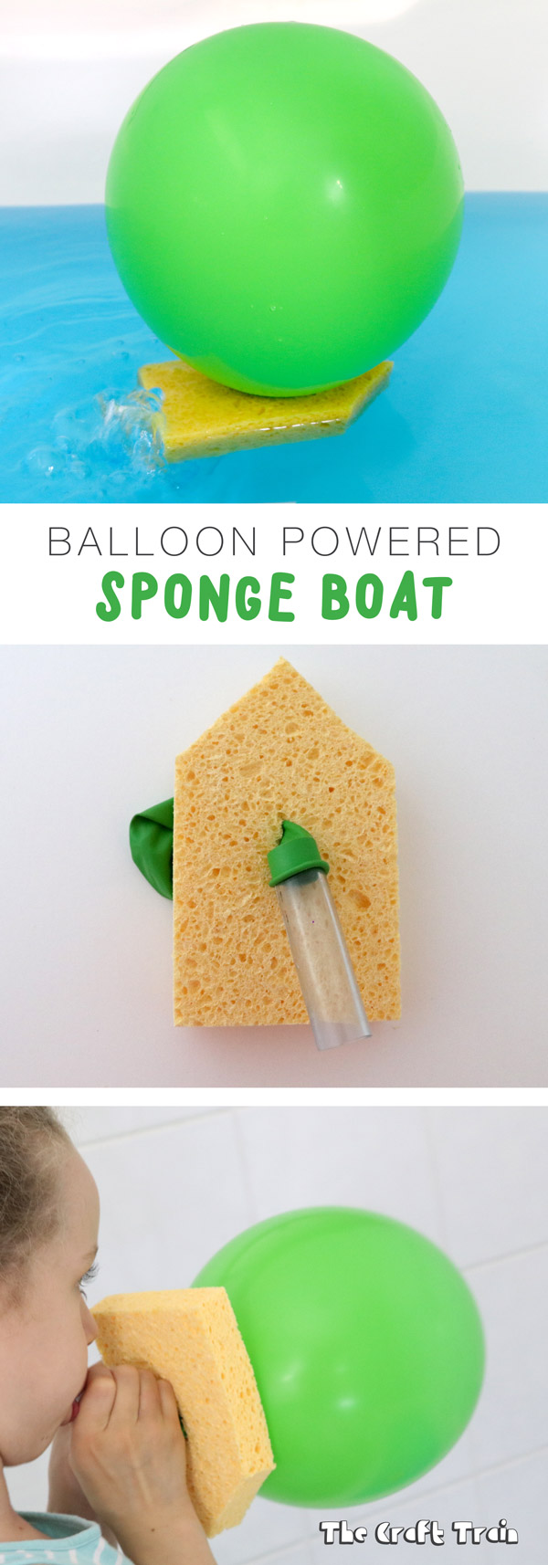 Make a balloon powered boat using a sponge. This is a fantastic STEAM craft that kids will love.