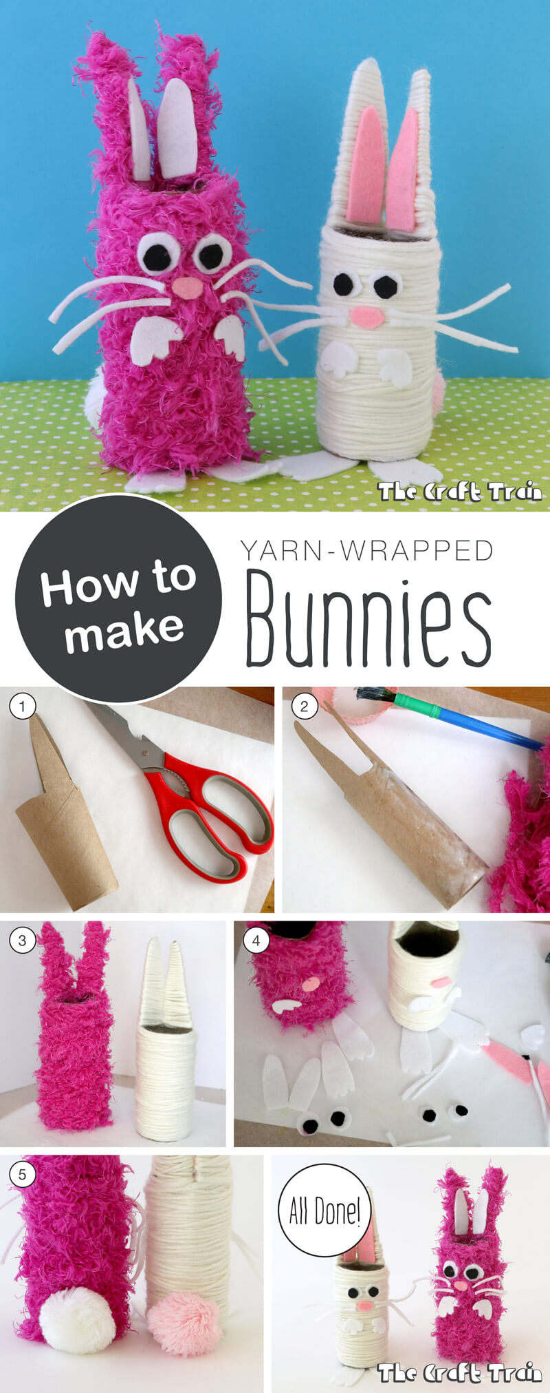 Create an adorable Easter Bunny craft using yarn and a cardboard tube