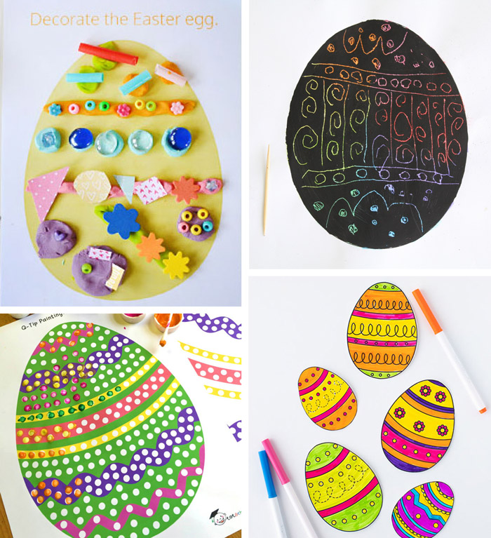 40 Pieces Easter Egg Cutouts Paper Colorful Egg Bunny Chick Printed Pattern Cardboard Craft Cut-Outs with Glue Point Dots for Easter Party Egg Hunt Games Home Wall Decorations 
