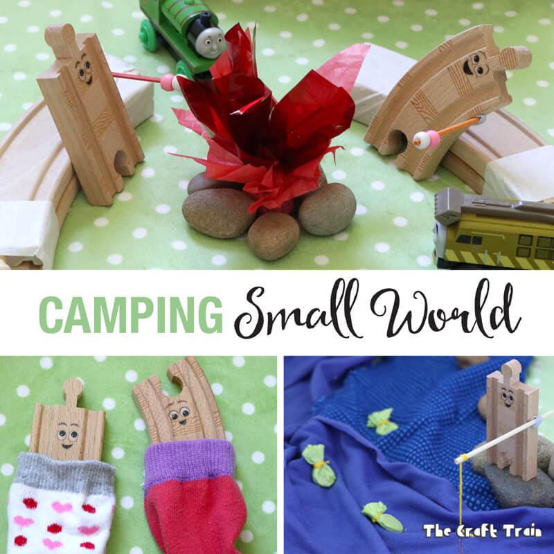 Create a camping small world for creative play. This idea is inspired by the book "Old Tracks New Tricks" by Jessica Peterson