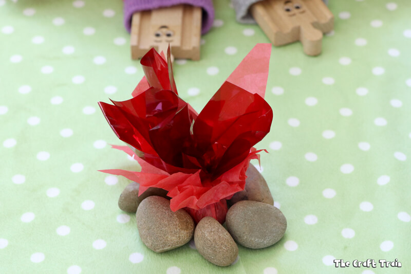 DIY campfire craft for small world play with a camping theme