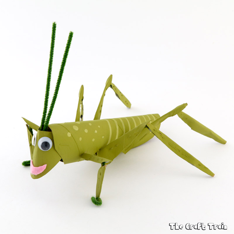 Cardboard tube grasshopper recycling craft for kids