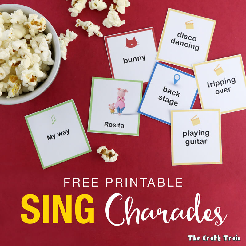 A fun set of printable SING-themed charades to play on family movie night