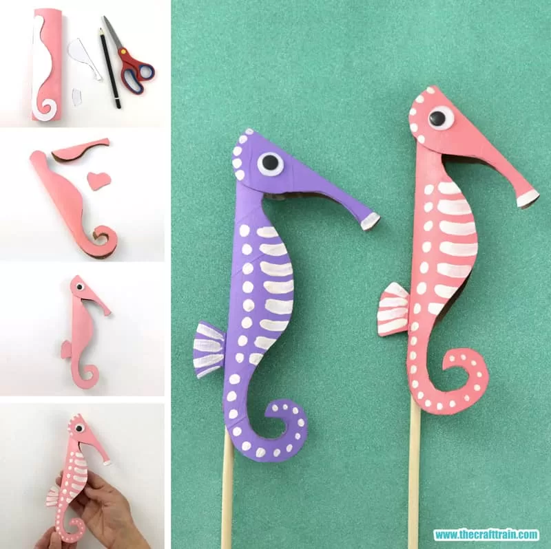 seahorse puppets – a fun paper roll craft for kids