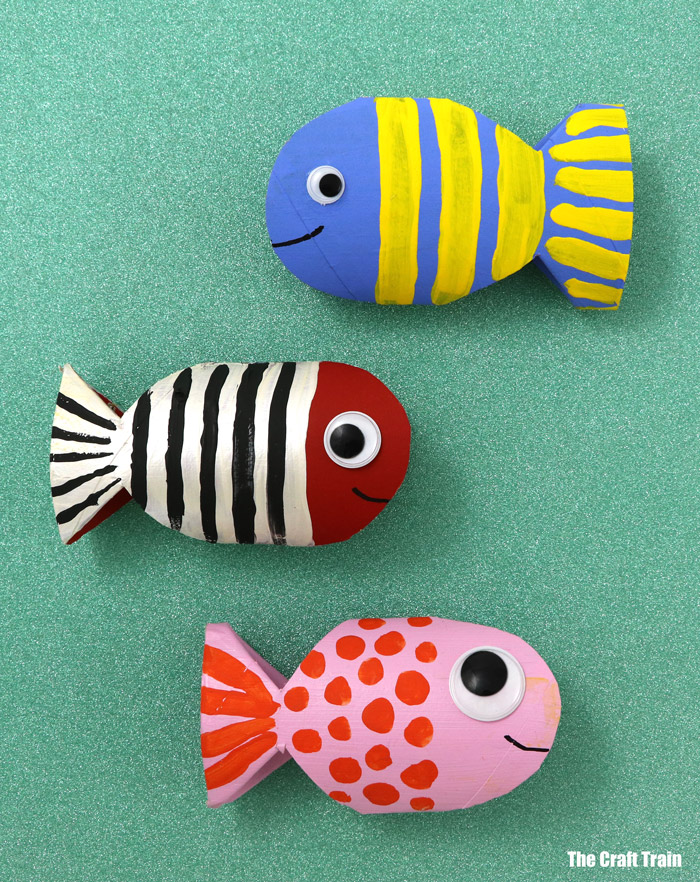 three paper roll fish recycling craft for kids