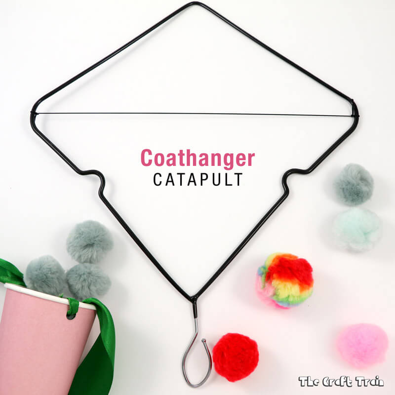 Coat hanger catapult craft: Make a simple catapult by upcycling a wire coat hanger. This is a fun STEAM activity for kids which also makes a great DIY toy.