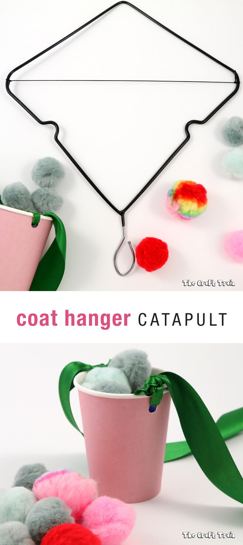 Coat hanger catapult craft: Make a simple catapult by upcycling a wire coat hanger. This is a fun STEAM activity for kids which also makes a great DIY toy.