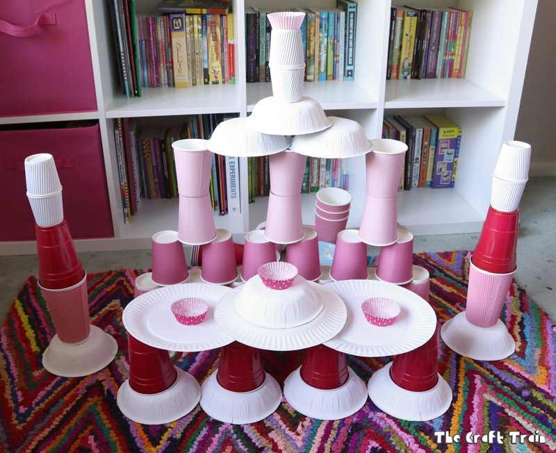 Make a construction set using paper picnic ware like cups, plates and cupcake liners