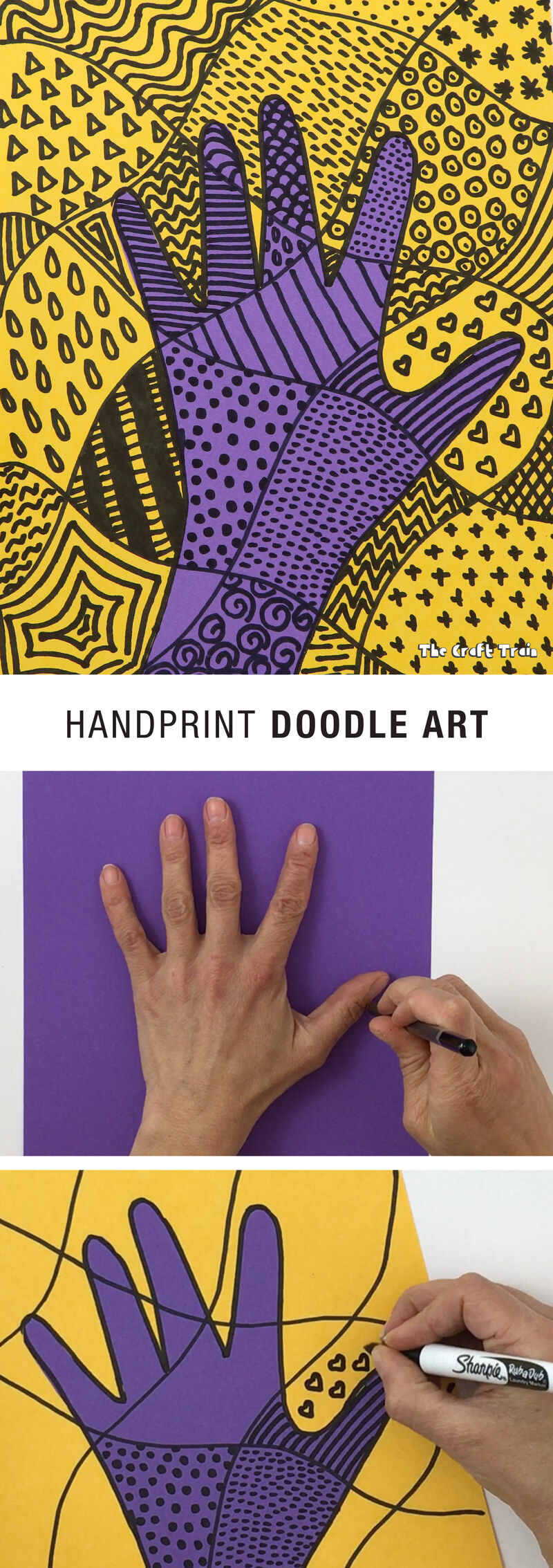 Handprint doodle art! Trace your handprint and use it to create a fun doodle artwork with patterning