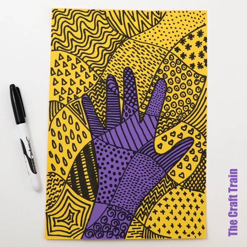 Doodle art handprint drawing project for kids
