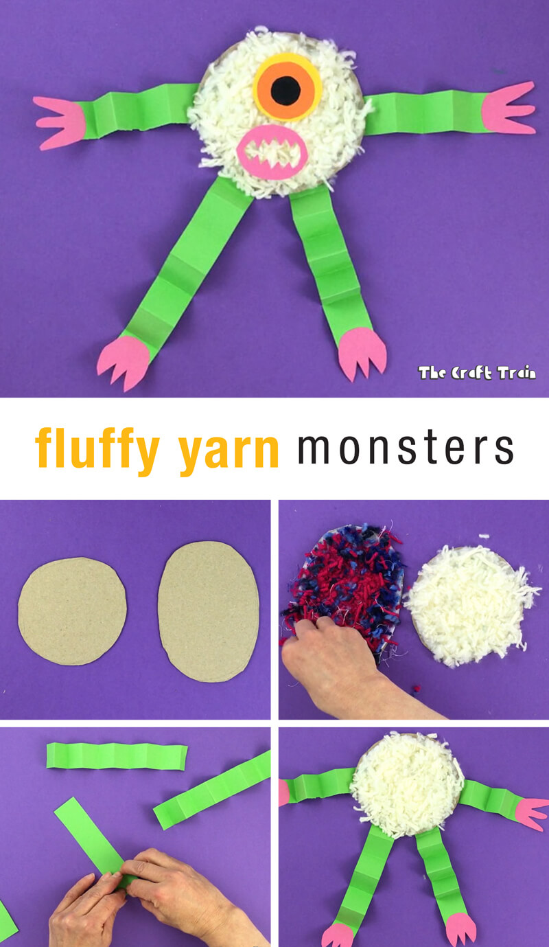 Make some fluffy yarn monsters for Halloween decorations