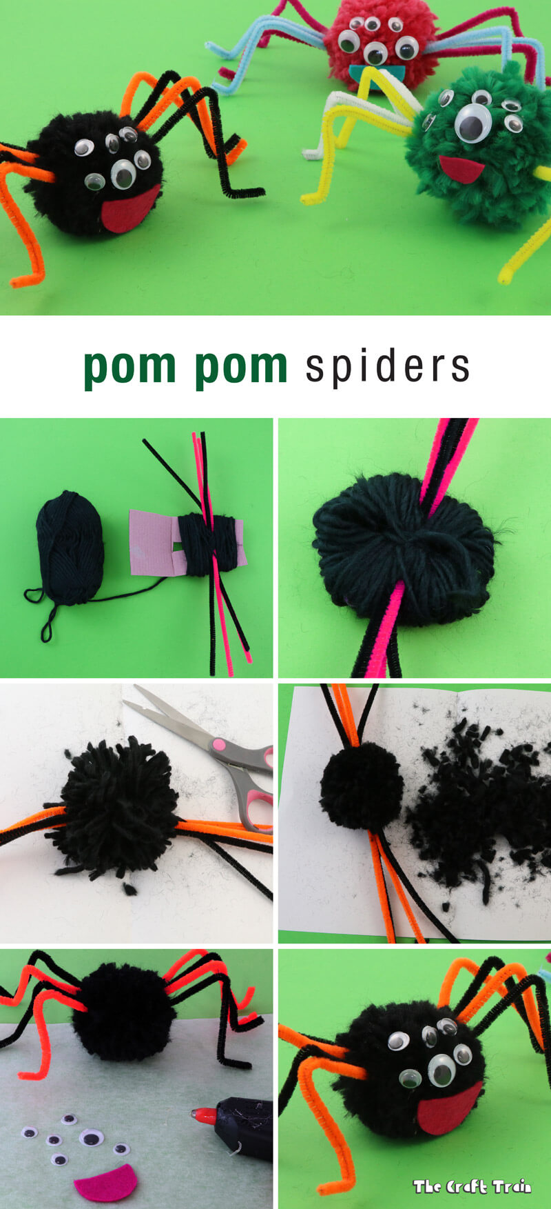 pom pom spider craft for Halloween