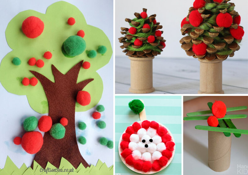 Fun apple-themed pom pom crafts for kids