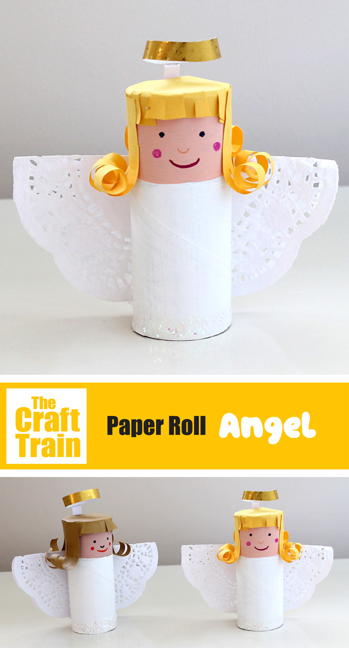 Paper roll angel craft for kids. This is a fun Christmas upcycling craft idea