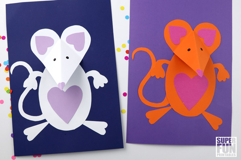 3D Paper mouse craft for Valentines Day with printable template