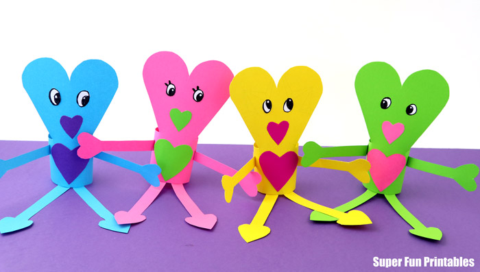 Valentines craft idea for kids – paper hear people with printable template