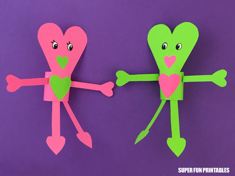 Paper heart people Valentine craft idea for kids