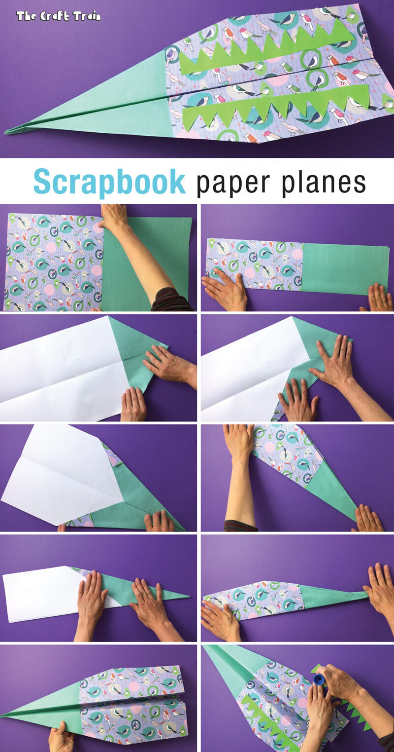 Scrapbook paper plane step-by-step instructions #scrapbookpaper #papercrafts #kidscrafts #STEM #STEAM