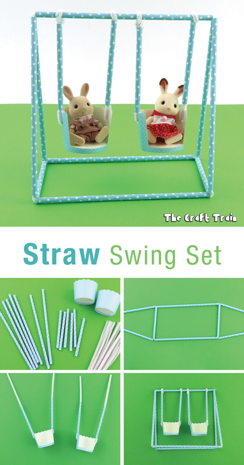 DIY straw swing set for imaginative play #STEAM #STEM #DIYtoy #straws #strawconstruction #kidscrafts #imaginativeplay
