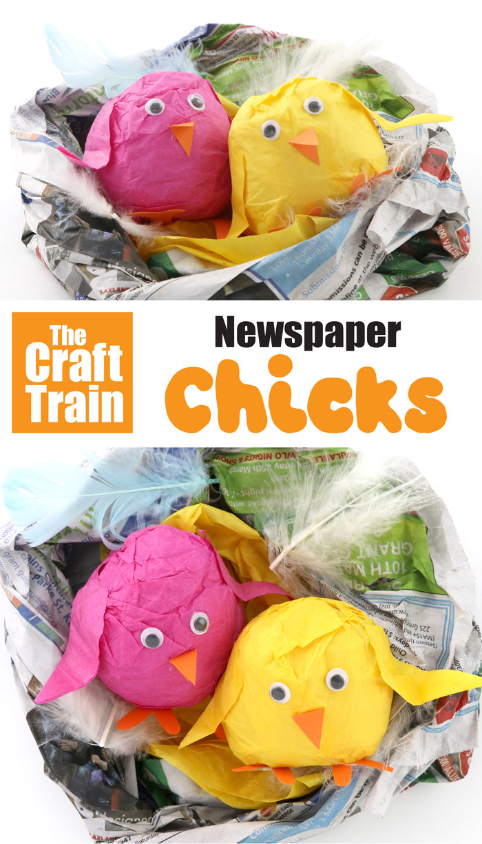 paper chicks made from newspaper covered in tissue wrap