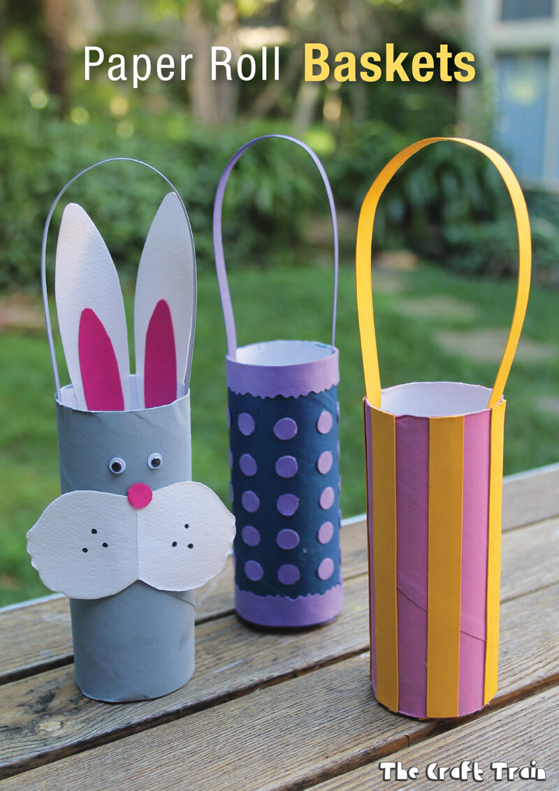 Paper roll Easter baskets - repurpose paper rolls into cute, decorated Easter baskets for kids #eastercraft #recyclingcraft #paperrrolls #kidscrafts #crafts
