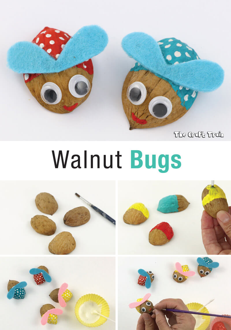Walnut bugs, an easy bug craft for kids with step by step instructions #walnutcraft #bugcraft #spring